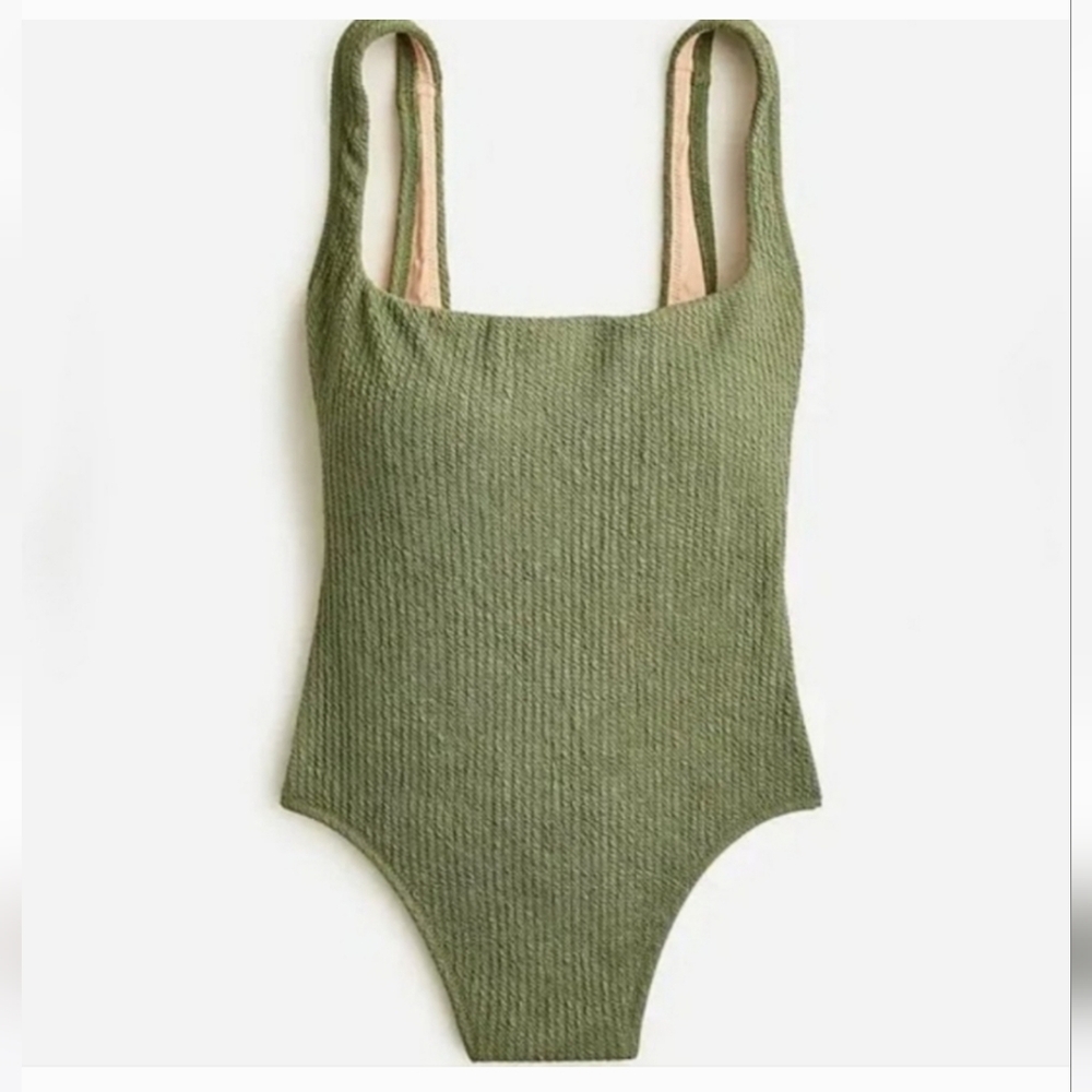 J CREW NWT Textured Squareneck Olive Green One-Piece Swimsuit Build-in Bra 22